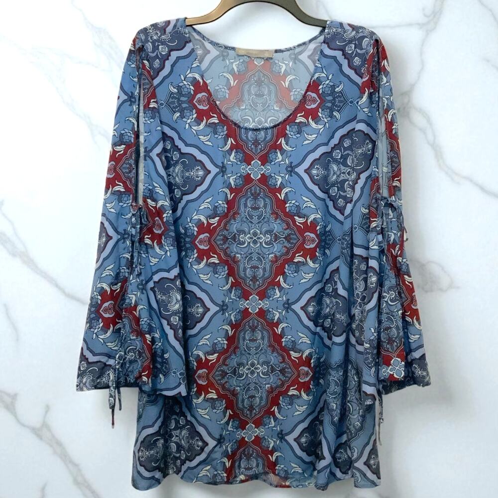 Octavia Blue Blouse Bell Split Sleeve XL
